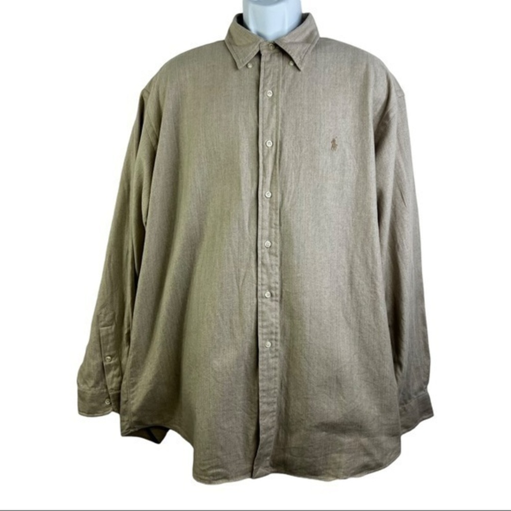 Ralph Lauren Men Casual Shirt Cream/Tan Buttons Down Sz XL